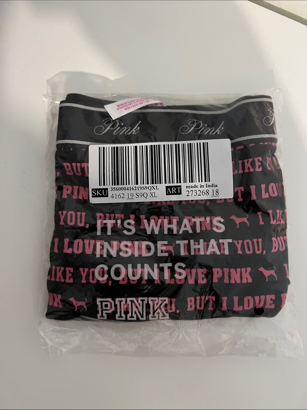 PINK Victoria's Secret Black & Pink Logo Cotton Blend Panties